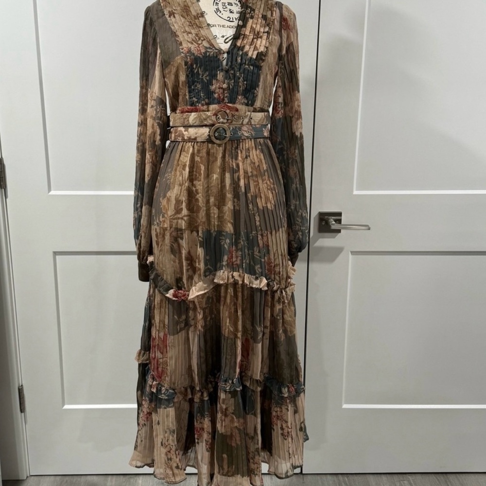 Asos Pleated Belted Patchwork Floral Maxi Dress Z… - image 2